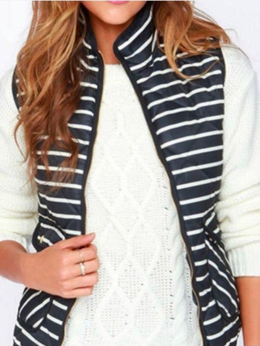 J. Crew Navy Excursion Striped Quilted Puffer Vest